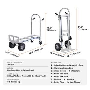 3 in 1 Aluminum Frame Steel Handle Four <strong>Wheels</strong> Folding Harbor Freight Hand Truck <strong>Trolley</strong> - Product Image 3