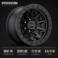Jantes Beadlock Forgées Noir Mat 17-22 Pouces 6061-T6, Jantes Tout-Terrain Simulées 5x5.0 6x5.5 pour Jeep Bronco Tacoma Ram 1500