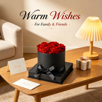 Boîte Cadeau Cylindrique Ronde avec Rose Rouge Éternelle Préservée, Boîte Chapeau Noire pour la Saint-Valentin, Anniversaire, Cadeau Romantique, Vente en Gros