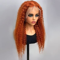 Peluca de Cabello Humano con Ondas Profundas de Jengibre, Densidad 250%, Encaje HD 13x4, Estilo Pixie Rizado Birmano, Sin Pegamento, Pre-Desplumada