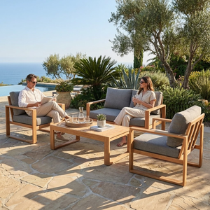 Set di Divani da Esterno Moderni <span class=keywords><strong>e</strong></span> Durevoli in Alluminio Ecologico Impermeabile con Cuscini <span class=keywords><strong>e</strong></span> Tavolino da Caffè per Giardino, Balcone, Cortile, Hotel, Parco - Product Image 3