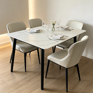 Table à manger rectangulaire moderne avec plateau en pierre frittée, 6 places, avec pieds en métal et chaises en cuir PU pour la salle à manger à domicile - Product Image 3