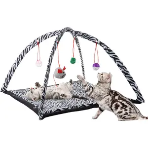 Kittens Interactive Play Area Station Hanging Toys With Mat Foldable Design For Exercise Napping Cats Activity Center