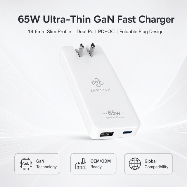 65W GaN Travel Wall Charger Dual Type C Ultra Slim Foldable Plug PD Fast Charging Adapter for Phone Laptop
