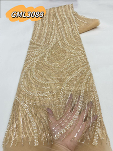 Elegante Tessuto in Tulle Marrone con Perline e Pizzo, 5 Iarde, Poliestere all'Ingrosso per Abiti da Sposa Africani Retrò e Outfit Formali Classici - Product Image 2