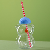 Bouteille d'eau en plastique personnalisée en forme d'ours en peluche de 300 ml et 500 ml, tasses à café et à jus mignonnes en forme de dessin animé pour le thé et le lait – Vente en gros