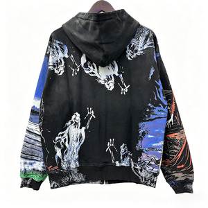 Sweat à capuche unisexe imprimé numérique intégral effet vieilli 100% coton, motif anime graffiti <span class=keywords><strong>tapisserie</strong></span>, coupe oversize, avec logo personnalisé, fermeture éclair, style streetwear - Product Image 2