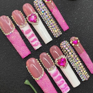Faux ongles longs carrés brillants style ballerine, décoration 3D, vernis gel UV, acrylique épais, faits à la main, à presser - Product Image 1
