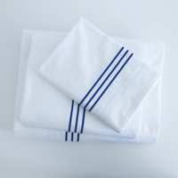 Ensemble de draps de lit en coton 100% avec broderie de style moderne bleu à rayures pour lit queen et king size, en gros, 300T 400T