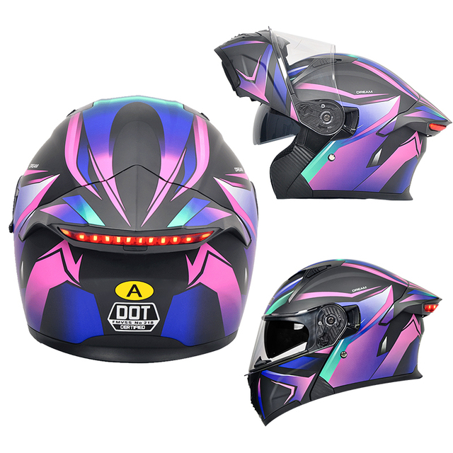 New Motorcycle Helmets Double Visor Modular Helmet Customized Logo ABS Helmet LED Tail Light DOT Approved Factory Wholesale