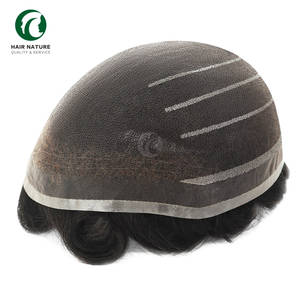 Postiche super fin en dentelle mono soudée pour hommes Postiche en cheveux humains indiens Postiche de remplacement pour hommes - Product Image 1