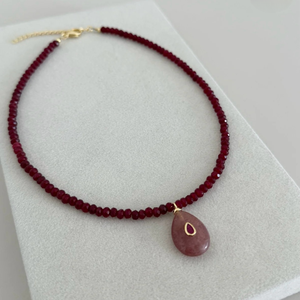 BD-B9212 Collana con Ciondolo in Pietra Naturale Boho, Collana di Perline in <span class=keywords><strong>Acquamarina</strong></span> e Quarzo Fragola, Elegante Collana da Donna per Feste - Product Image 3