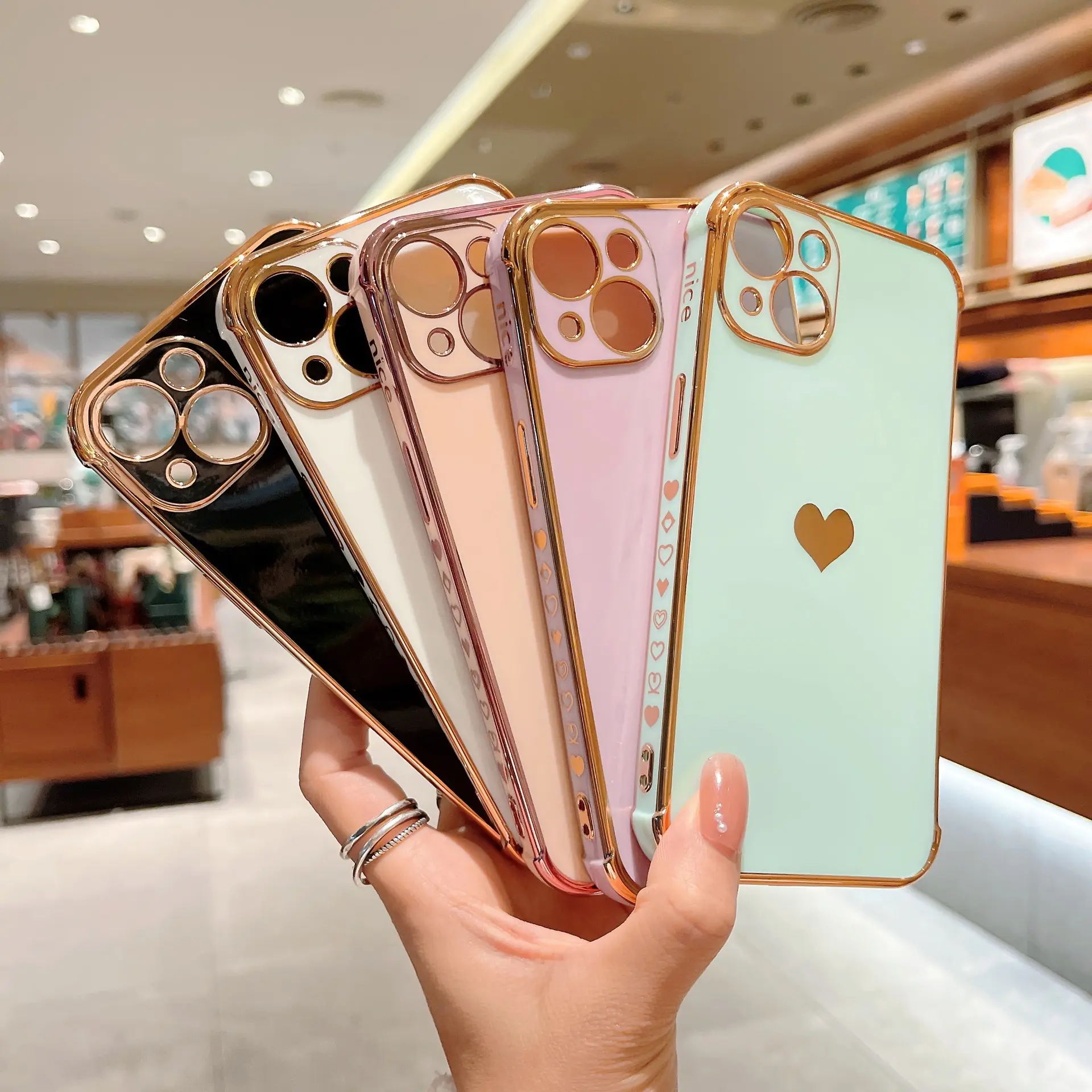 Stylish Cute Girls Side Heart Pattern Plating TPU Phone Case Love Heart Shaped Phone Cover for iPhone 14 13 12 11