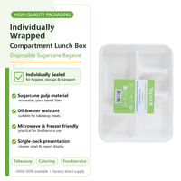 Boîte à lunch Warmpack 1500 ml à 3 compartiments en bagasse de canne à sucre avec couvercle, barquette alimentaire compostable jetable pour la restauration à emporter