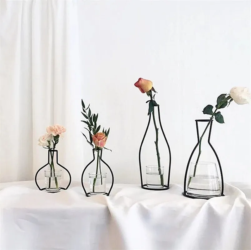 Vasos de mesa em estilo nórdico, vasos retrô com linha de ferro com flores decoração nórdica para casa