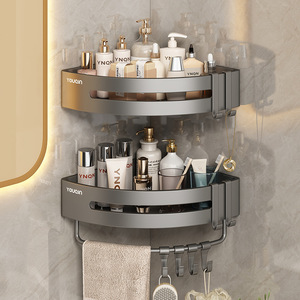 Youoin Corner Bathroom Shelf 60X70cm Wall Mounted Storage Rack With Towel Bar And Hooks For Shower Gel Holder - Product Image 1