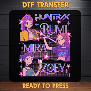 Huntrix Kpop <span class=keywords><strong>Demon</strong></span> Hunters Transfert DTF Rumi Mira Zoey Anime Manga Transfert Thermique K-Pop Saja Amusant Prêt à Presser - Product Image 2