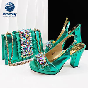 Sepatu Hak Tinggi Berhias Berlian Imitasi Afrika Mewah Bestway dengan Tas dan Sepatu Senada untuk Wanita, Tas Tangan untuk Pesta Pernikahan - Product Image 3