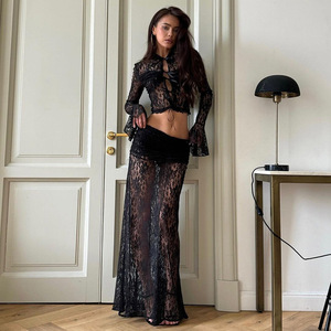 European American Lace Two Piece Set Long Skirt Sexy Women's Bra Brief Set - Product Image 2