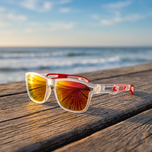 [BITROMAN] 24g Light Weight White Half Rim Frame Clear Red Mirror Polar Lens Sports <b>Sunglasses</b> for Unisex Outdoor Use - Product Image 3