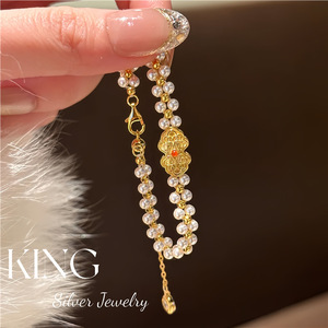Pulsera de Perlas King Silver Jewelry, Plata S925 Chapada en Oro, Pulsera con Dijes para Mujer, para Boda - Product Image 3