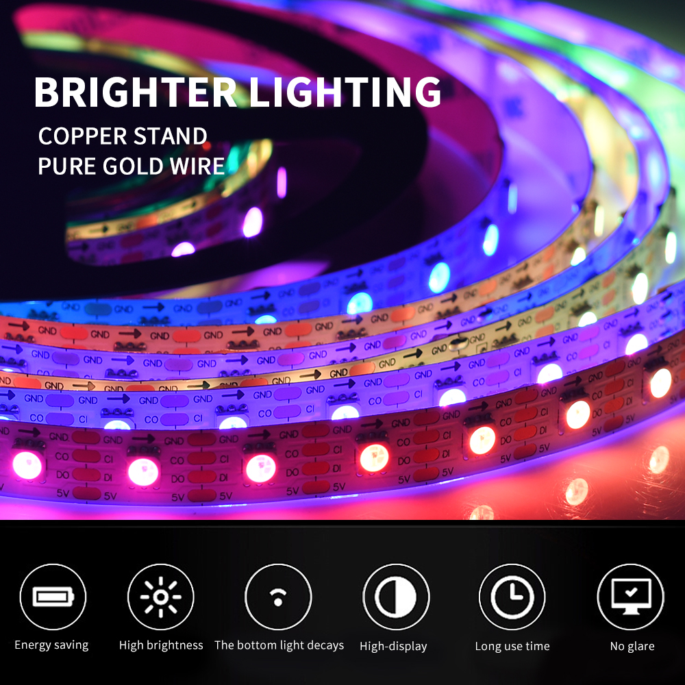 Wholesales price 16.4ft ip20 ip67 dream color flexible lighting led strip APA102 sk9822 led strip