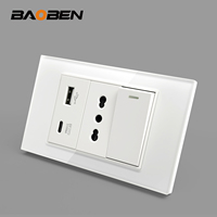 Prise murale intelligente BAOBEN standard italienne avec USB Type C 20W à charge rapide, double prise USB, panneau en verre