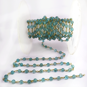 Natural Apatite Blue Smooth Round Balls Brass Wire Wrapped Handmade <b>Rosary</b> Chain Johariz - Product Image 5