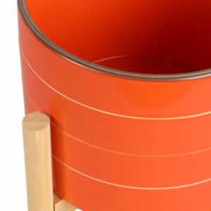 Vaso in ceramica a righe con supporto in legno, fioriera colorata per decorazioni domestiche, ingresso, patio, tavolo, giardino - Product Image 6