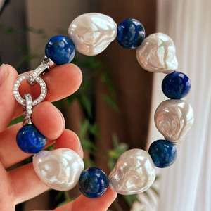 Ensemble de colliers en alliage de lapis-lazuli et perles de coquillages naturelles baroques pour femmes, design tendance et personnalisé, style luxe léger - Product Image 3