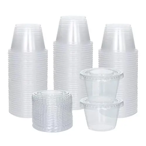 Venta al por mayor claro redondo PP salsa taza con tapa para llevar almacenamiento contenedor de alimentos claro desechable restaurante plástico porción tazas