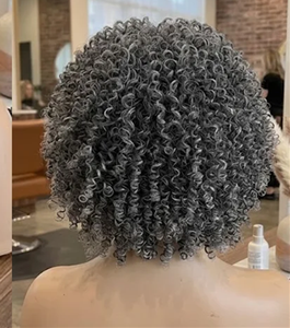 Perruque courte <span class=keywords><strong>bob</strong></span> 150% gris poivre et sel en cheveux humains, perruque afro bouclée crépue, sans décoloration, gris naturel, sans colle, prête à porter pour femmes - Product Image 3