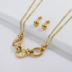 BAOYAN Fashion Stainless Steel 18k Gold 8 Infinity Necklace and Earrings Set with Round Sphere Pendant Jewelry Sets for Women