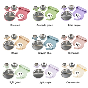 Eco Friendly Toddler Divided Plate Removable Silicone Sleeve Stainless Steel Kids Dishwasher Safe <b>Microwave</b> - Product Image 4