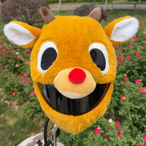 Housse de casque de <span class=keywords><strong>moto</strong></span> renne mignon en fausse fourrure de lapin douce, ajustement universel pour casques intégraux, coupe-vent, anti-rayures, cadeau festif - Product Image 3