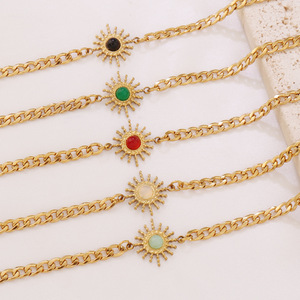 Bracciale Charm Italiano Girasole in Acciaio Inossidabile con Pietre Naturali Stile Retrò, Accessorio Moda Donna Best Seller ALN26041067 - Product Image 1