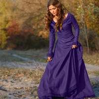 Mehrfarbiger Prinzessinnen-Midikleid im Mittelalterlichen Retro-Stil für Weihnachten, TV-Film, Halloween-Cosplay-Party, Europäischer Stil mit Langen Ärmeln und Taillierung