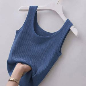 I-0313 Custom Logo Solid Color Sport Basic <b>Vest</b> Stretch Plain Ribbed Fashion Sleeveless <b>Women</b> Crop U Neck Tank <b>Top</b> - Product Image 5