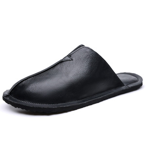 Pantoufles en cuir véritable pour hommes, semelle plate en caoutchouc, confortables, décontractées, pour la maison, taille 38 à 48, marron - Product Image 5