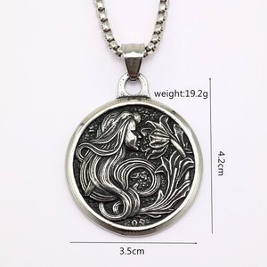 Vintage Stainless Steel Pendant Necklace With Woman And <b>Flowers</b> Themed Design For Gift And Clothing Matching - Product Image 5