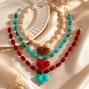 Collane alla Moda, Stile Bohémien, con Perline Colorate in Resina e Ciondolo a Cuore, Collana Choker Fatta a Mano, Regalo per Donne - Product Image 1