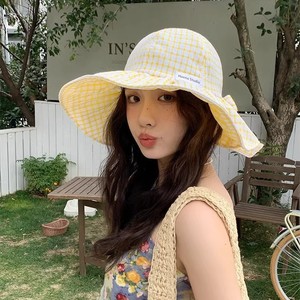 Chapeau Bob Coréen à Carreaux Rouges, Large Bord, Protection Solaire, Printemps-Été, Idéal pour l'Extérieur - Product Image 2