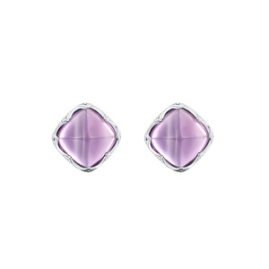 9 High Quality 10mm Square Sugar Amethyst Stud <b>Earrings</b> 925 Silver Women's Hypoallergenic Elegant Jewelry - Product Image 1