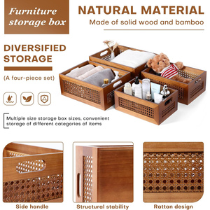 Caja de Almacenamiento de Mimbre de Madera Maciza CF, <span class=keywords><strong>Cesta</strong></span> de Almacenamiento Rectangular de 4 Tamaños, Estantería de Mimbre, Juego de Cajas de Almacenamiento para Toallas - Product Image 3
