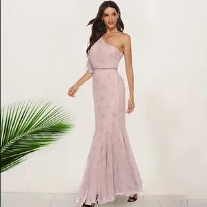 2023 Mới Nàng Tiên Cá Phù Dâu Dresses Một Vai In Voan Dài Maid of Honor Dresses Đám Cưới Khách Gowns