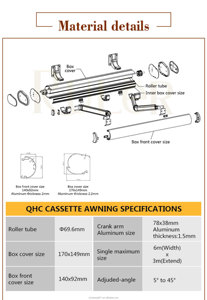 Bán buôn ngoài trời tự động mở khung nhôm mái hiên có thể thu vào mặt trời bảo vệ điều khiển từ xa tráng gấp tán giá rẻ - Product Image 3