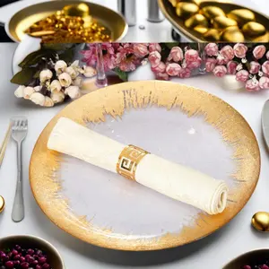Piastre per caricabatterie con bordi in oro metallizzato in vetro trasparente per eventi decorazione da tavola per matrimoni di ristorazione professionale