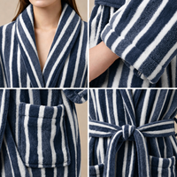 Peignoir personnalisé avec logo brodé, col châle, en polaire polyester bleu, confortable, pour coffret cadeau et marché, grandes tailles