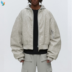 Bomber personalizzato invernale da uomo Vintage pesante oversize con cerniera in pelle sintetica con cappuccio per uomo - Product Image 1