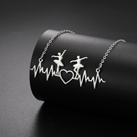 Collier Cœur Battement Cardiaque ECG Danseuse de Ballet en Acier Inoxydable Plaqué Or, Pendentif Fille Ballet, Bijou Cadeau pour Amoureux de la Danse